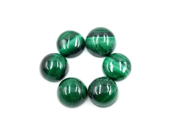 5 Pcs Natural Malachite Cabochon, Round Flat Back Gemstone