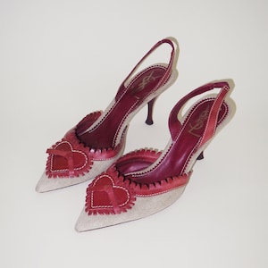 Vintage Yves Saint Laurent Red Leather Heart Pointed Toe Slingback