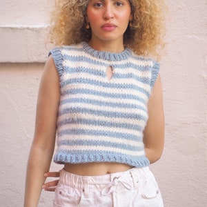 Hand-Knit Cropped Striped Keyhole Top - Made-to-order