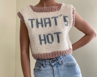 Hand-Knit Y2K Inspired "That's Hot" Knitted Sweater Top