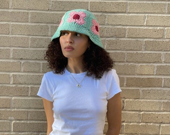 Crochet Flower Granny Square Bucket Hat