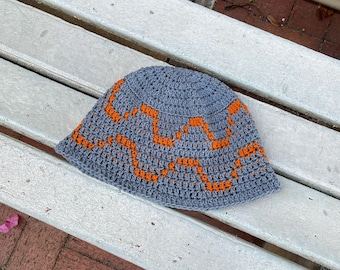 Crochet Blue & Orange Wavy Bucket Hat