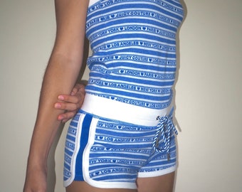 Vintage Y2K Juicy Couture Blue & White Striped Strapless Romper