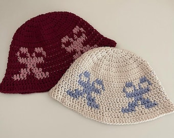 Crochet Ribbon Bow Bucket Hat Pattern