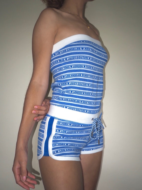 Vintage Y2K Juicy Couture Blue & White Striped Str