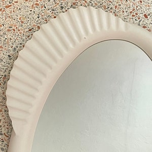 Vintage 80s Post Modern White Heavy Oval Chalkware Mirror By Dina image 3