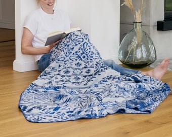 Amari by IBENA Royal Southwestern Cotton Blend Vibrant Blue Throw Blanket