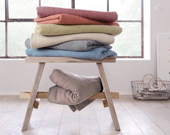 Turin by IBENA Lightweight Solid Mini Stripe Neutral Inspired | Home Decor | Organic Cotton Throw Blanket