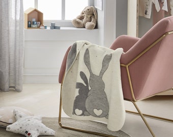 Best Bunny Friends by IBENA Bunny Heart Easter Gender Neutral Cotton Blend Baby Blanket