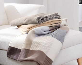 Pittsburgh by IBENA Patchwork Lightweight Oversized Throw Blanket in Neutral Colors