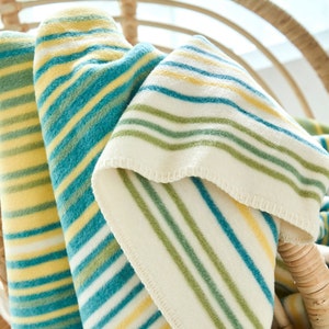 Tropical Green Yellow Striped Cotton Blend Throw Blanket Makawao by IBENA image 2