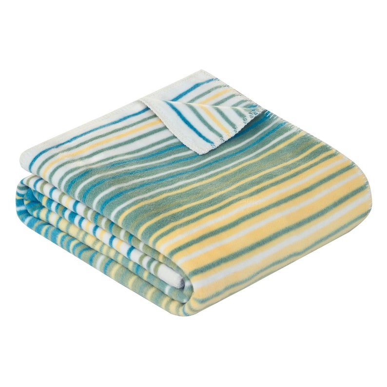 Tropical Green Yellow Striped Cotton Blend Throw Blanket Makawao by IBENA image 3