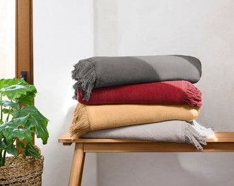 Braga by IBENA Classic Jacquard Woven Fringe Cotton Blend Throw Blanket