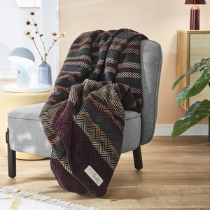 s.Oliver by IBENA Burgundy Herringbone Stripe Throw Blanket image 1