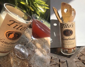 Tito's Vodka Vase Handmade  Liquor Bottle Candle