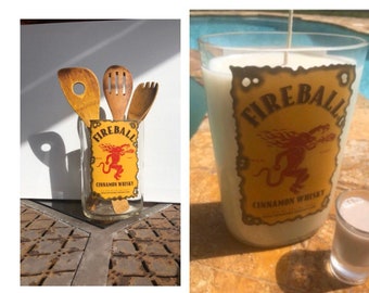Fireball Whisky  Liquor Bottle Candle Or Vase