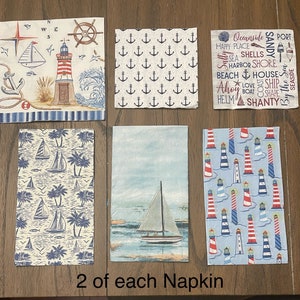 Set Sail - Anchors Away  Napkin Bundle for decoupage Pack of 12  paper napkins Nautical theme,  Anchors, light houses, sailboat