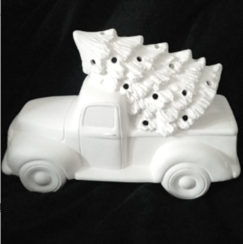 6.25 Ceramic Pickup Truck With Christmas Tree Ceramic Etsy