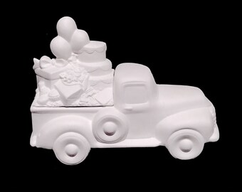 Ceramic Birthday Insert for 4.5" Pickup Truck Ceramic Bisque Unpainted Ceramics Ready to Paint