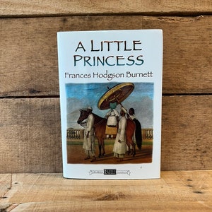 May include: A Little Princess by Frances Hodgson Burnett book. The cover features the title in brown letters, with an illustration of people and a horse. The book is a Barnes & Noble Classics edition, set against a wooden background.