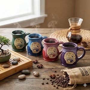 Juego de tazas de café Zen hechas a mano por Deneen Pottery (10 oz) (Incluye cuatro tazas)