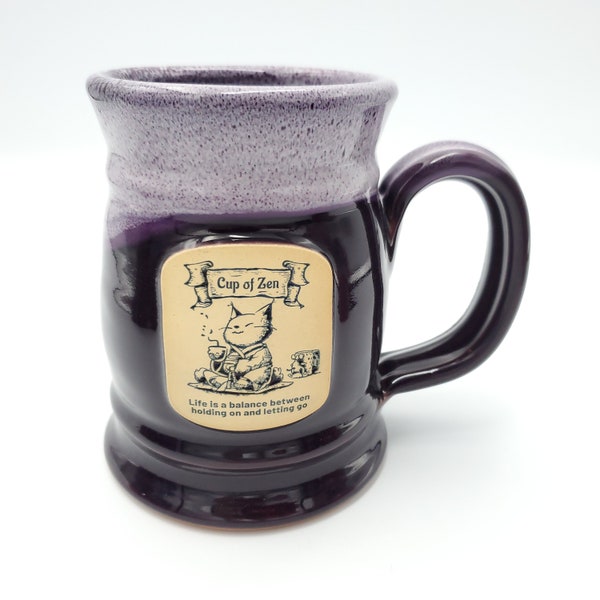 Deneen Pottery Hand Thrown Cup of Zen Round Tankard Mug Plum with Drip Edge (18oz)