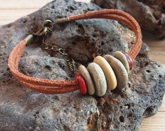 Natural pebbles bracelet. Vegan stones bracelet. Unisex cord brcelet with natural stones. Pebbles jewelry. Beach stones jewelry.