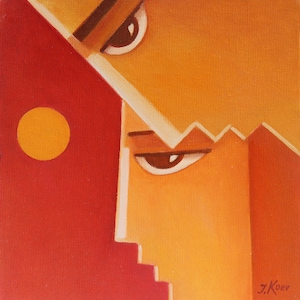Cubist Oil Artwork by Jordan Koev, Love Couple Painting Original, Small Wall Art on Canvas Board, Framed Romantic Painting, Ready to Hang