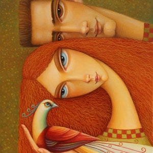 Art Print Original par Jordan Koev, Art romantique, Cadeau de mariage unique, Portrait d’art de famille, Love Couple Painting