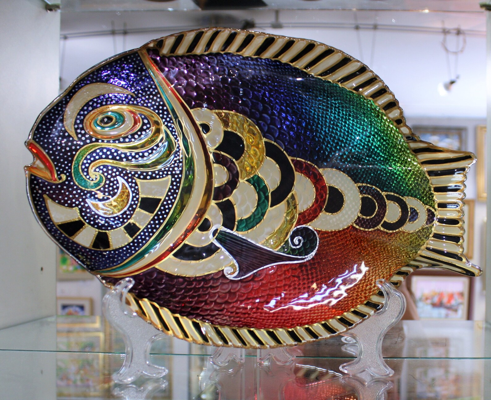 Hand Painted Glass Fish Boho Decor Rainbow Fish Unique Etsy