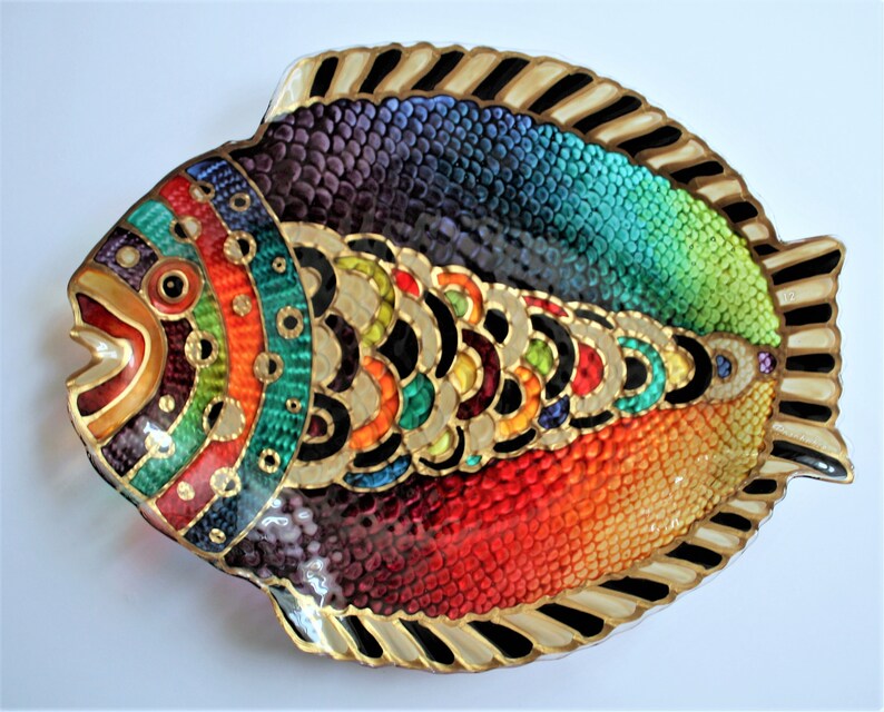 Hand Painted Glass Fish with Stand Boho Decor Kitchen Decor Etsy