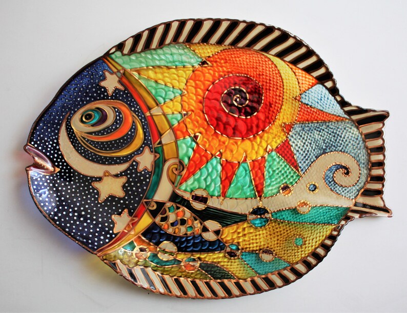 Hand Painted Glass Fish with stands Night&Day Etsy