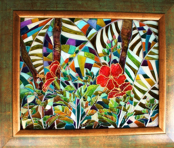 Exotic Garden Hand Painted And Stained Glass Living Room Etsy