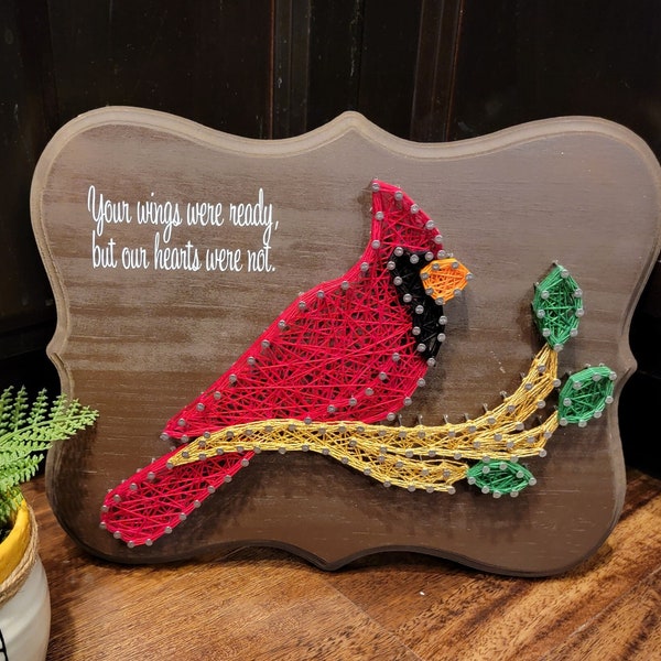 Cardinal String Art / Red Bird Sign / Memorial Plaque / String Art Wall Hanging / Bereavement Gift / Sympathy Gift / A Hello from Heaven