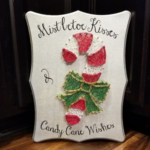 Candy Cane String Art / Christmas Decoration / Made to Order or DIY String Art Kit / Wall Hanging / Peppermint Decoration / Candy Cane Sign
