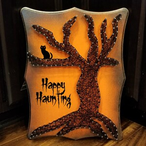 Spooky Tree String Art / Halloween String Art / Made to Order or DIY String Art Kit / Halloween Tree / Happy Haunting Sign / Haunted Tree