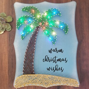 Christmas String Art, Christmas Palm, Made to Order or DIY String Art Kit, Lighted Wall Hanging, Palm Tree, Craft Kit, Warm Christmas Wishes