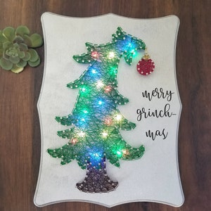 Christmas String Art / Leaning Christmas Tree / Made to Order or DIY String Art Kit / Lighted Wall Hanging / Bent Christmas Tree / Craft Kit