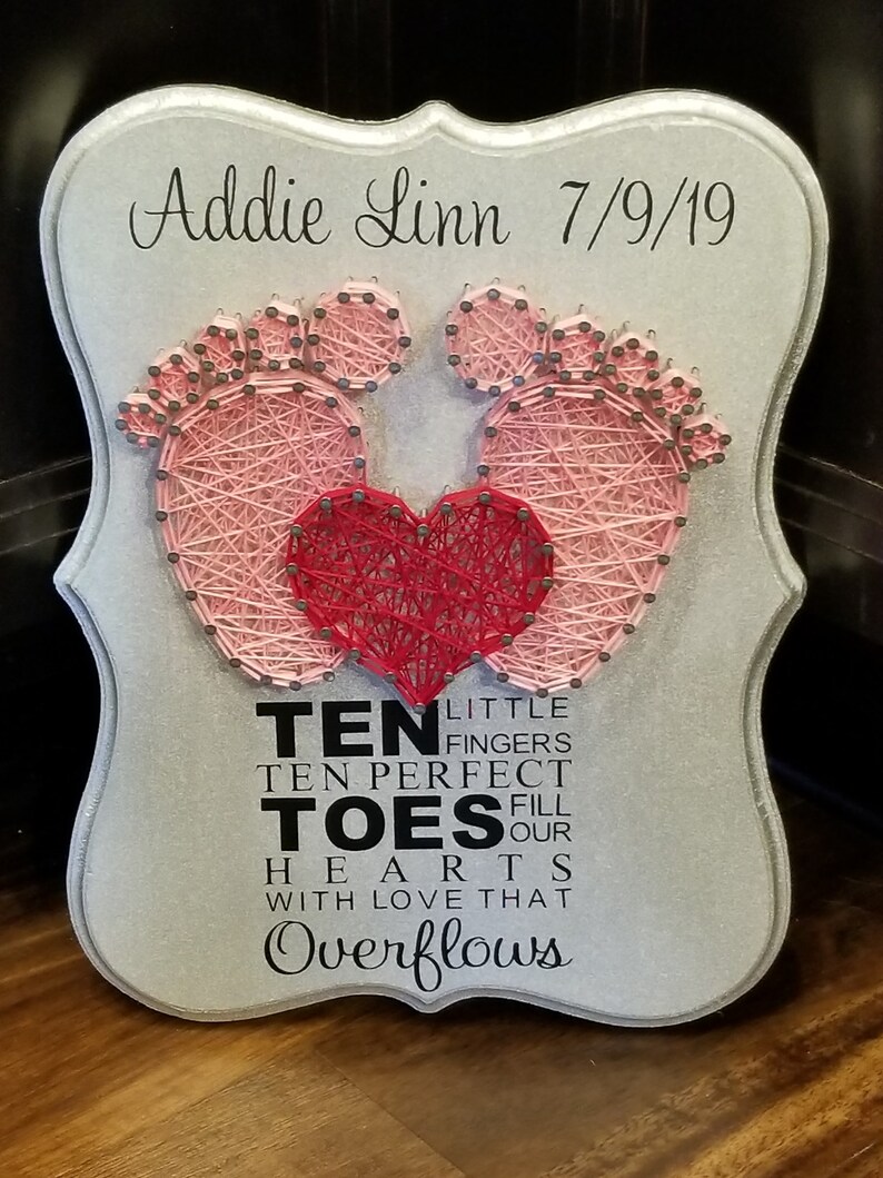 Baby Feet String Art, Baby Name Sign, New Baby Sign, Nursery Decoration ...
