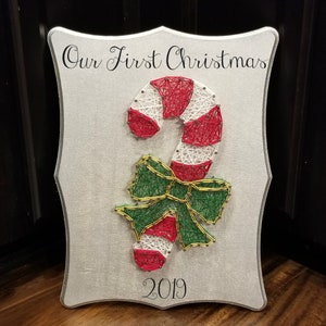 Candy Cane String Art / Christmas Decoration / Made to Order or DIY String Art Kit / First Christmas / Peppermint Decor / Candy Cane Sign