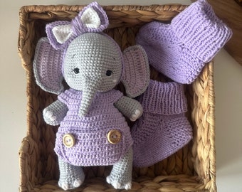 Babyset Elefant + Söckchen handgemacht gehäkelt und gestrickt, schönes Geburtsgeschenk