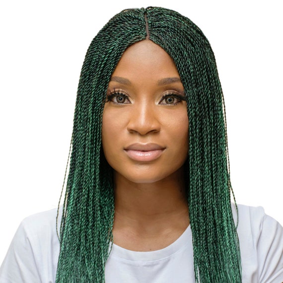Million Twist Braid Wig Black Green Mix Etsy