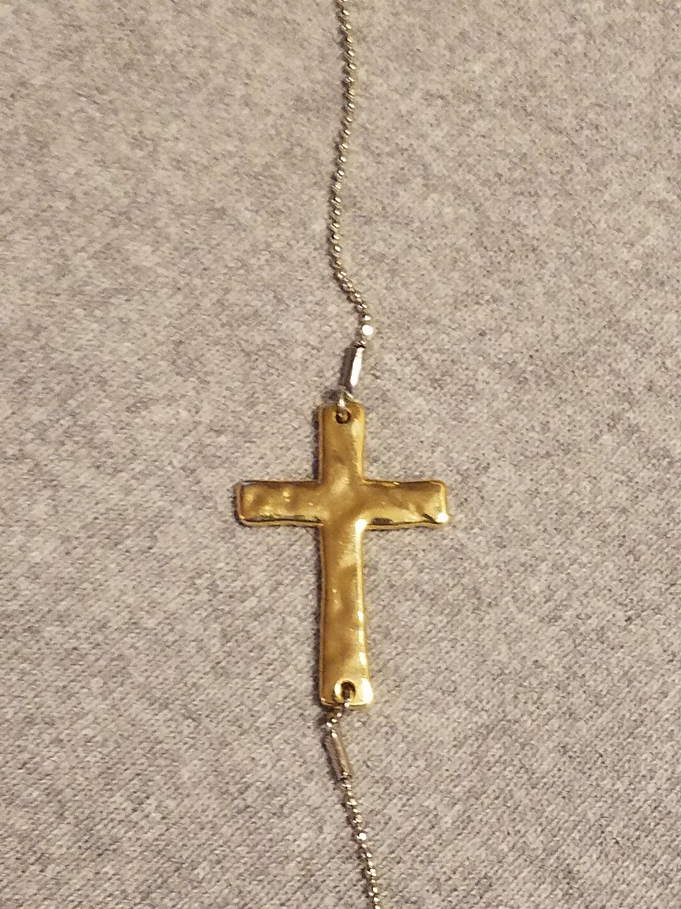 Costume Hammered Gold Cross Necklace 
