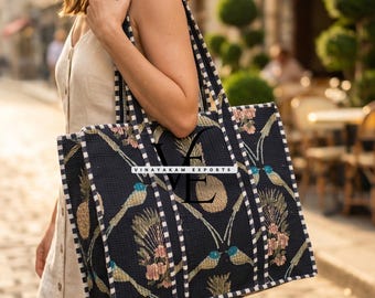 Cotton Quilted Large Tote Bag - Block Print Shoulder Bag