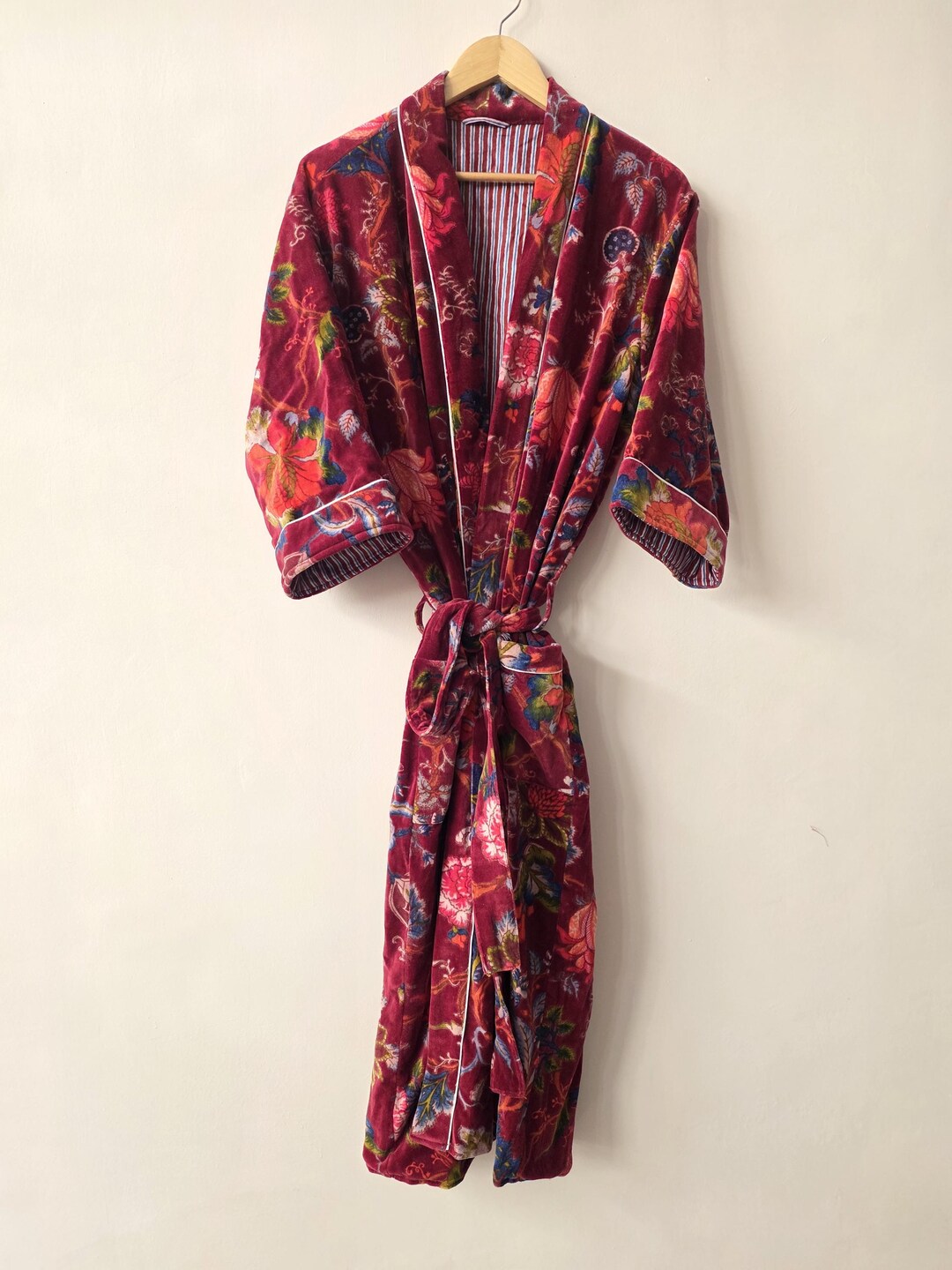 Nfs Robe Printed Velvet Kimono Robe for Women – Maroon Soft Lounge Bathrobe - Etsy