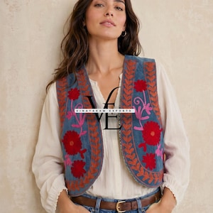 Velvet Suzani Vest | Ethnic Floral Embroidered Boho Fashion