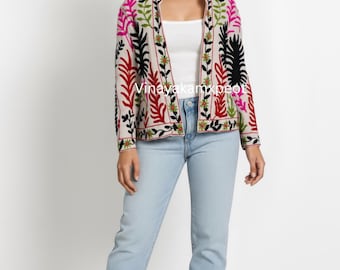 Handmade Canvas Suzani Jacket: Embroidered Boho Outerwear