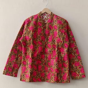 Indian Cotton Quilted Jacket – Boho Layering Coat, Hand Block Print, Perfect Birthday or Holiday Gift