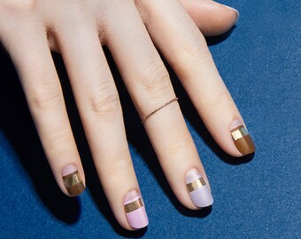 Thick Gold Line French Nail Art / 8F20 Pink Sunshine / VIKA NAILJAM Gel Nail Strip / Nail Wraps / Nail Stickers / Toenail / Toenails