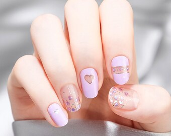 Lavender Heart Glitter Nail Art / 8S20 You're Loved / VIKA NAILJAM Gel Nail Strip / Nail Wraps / Nail Stickers / Toenail / Toenails